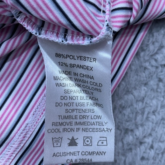 FootJoy Peformance Polo Mens Large Stretch Golf Shirt Pink w/ Blue Stripes - Picture 5 of 8